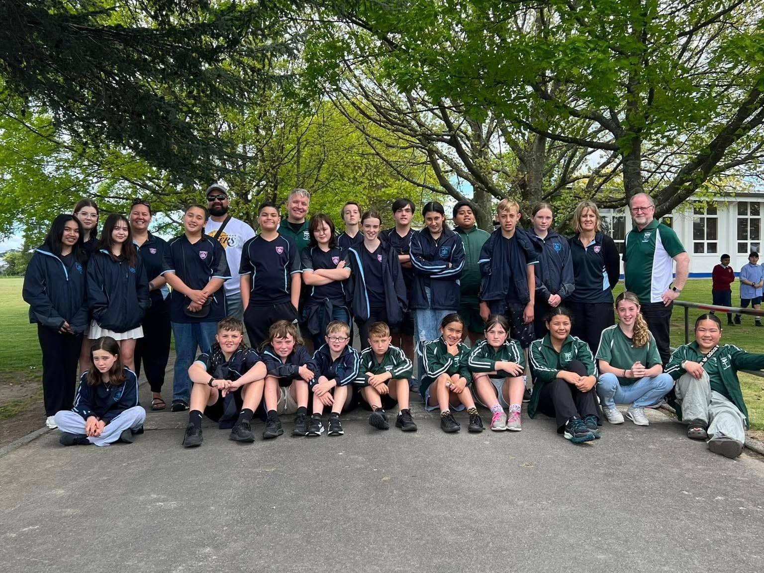 St Patrick's and Chanel College students and staff together in a group photo for the Rarotonga trip